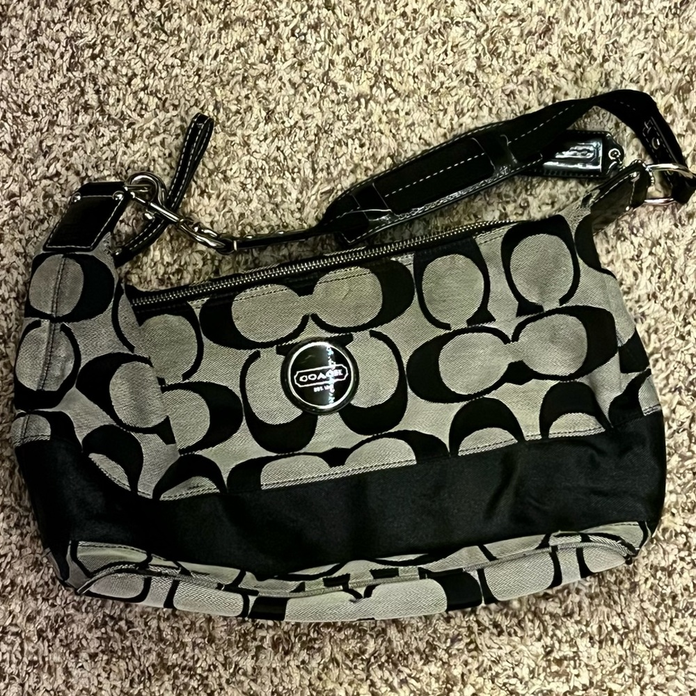Vintage Coach Signature Stripe Hobo Bag in Black and Gray